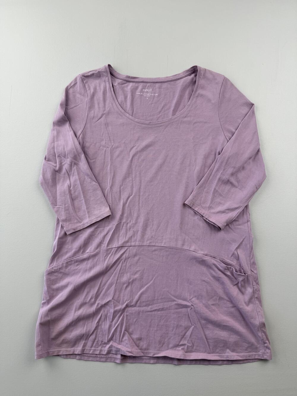 Pure Jill Shirt Womens Medium Purple Scoop Neck 3/4 Sleeve Curved Seam Tunic Top